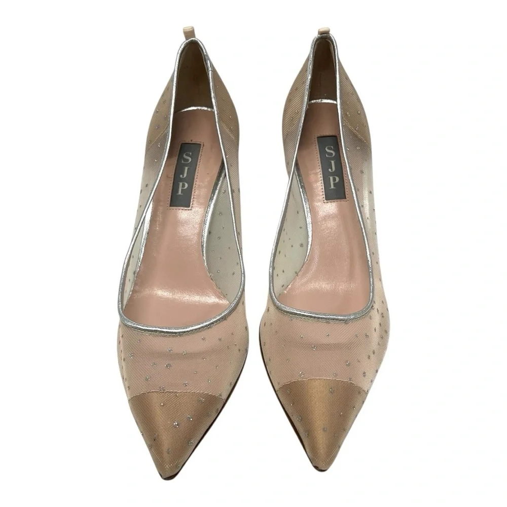 SJP Sarah Jessica Parker Glass 70mm Glitter Dot Mesh Stiletto Heels Women’s 36.5 - Picture 4 of 15